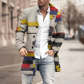 남자 싱글 재킷 무늬 버튼을 길게 슬림 코트 긴 소매를 가을 겨울 따뜻한 캐주얼 스트리트,착실히 복고풍 2022