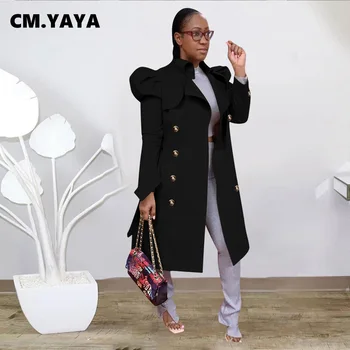 CM.야야는 겨울 가을 퍼프 소매 버튼을 더블 클래식 트렌치 여자를 위해 스트리트웨어 패션 설정-목 재킷