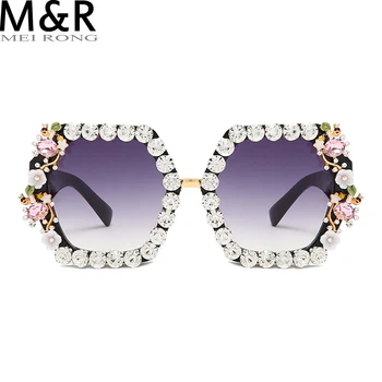 다이아몬드 여성 선글라스 럭셔리 브랜드의 디자이너 바로크 양식의 대형 프레임을 안경 여름 꽃 여자 Eyewear 드 졸