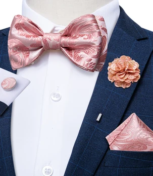 자기 타이 넥타이 남성을위한 조정가능한 100%년 실크 자카드 직물에 의하여 길쌈되는 솔리드 분홍색 남자의 고전적인 결혼식 Bowknot 비 DiBanGu