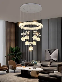 새로운 현대적인 LED 크리스탈 유리 꽃 샹들리에 링 크롬 광택을 위해 거실,식당,가정 장식 실내 조명