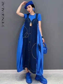 SHENGPALAE 패션 데님 접합 단일 드레스 여성을 위한 우아하고 세련된 다양한 스웨터스 Y2k 옷 2023 5R1222