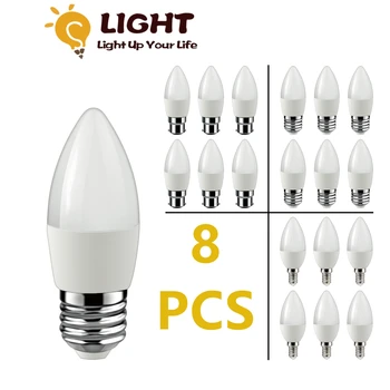 8PCS 미니 LED 촛불 전구 램프 220V E27E14B22 3W-7W 매우 높은 루멘을 흔들림 무료로 거실을 위한 아이들의실