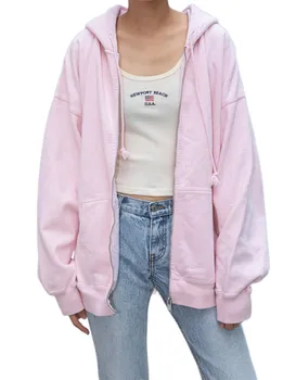 립 Zip Hoodie 빈티지 브랜디는 지퍼로 여자 재킷 핑크 캐주얼 플 봄 후드 Sweetshirt 스웨터