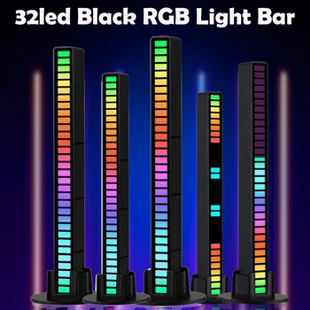 32led 블랙 RGB 가벼운 바 음성 제어 Led 동기식 음악 리듬을 가벼운 유형 C USB 충전 게임 자동차 데스크탑은 주변 조명