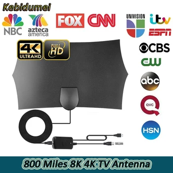 Kebidumei 디지털 HD8K4K TV 안테나는 800 마일의 범위 TV 스틱 디지털 실내 1080P HDTV 신호 수신기 증폭기에 대한 VHF UHF