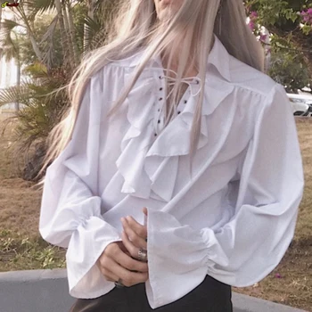 무료 배송 여성 해적 셔츠 뱀파이어 왕자인 셔츠 중세의 코스프레 르네상스 빈티지한 고딕 양식의 바이킹 블라우스 해적 바지