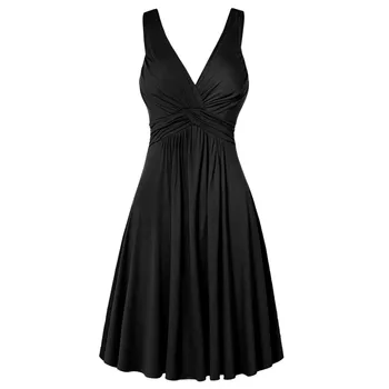 2022 한 빈티지 결혼식 미디 드레스 여성의 섹시한 슬리브리스 V-높은 허리에 검은 옷을 입는 세련된 저녁 파티 드레스