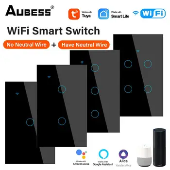 Tuya WiFi 똑똑한 가벼운 스위치 중립 철사/No 중립 와이어 필요한 무선 홈 벽 스위치 센서와 함께 작동 Alexa Google