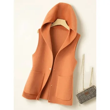 2023 새로운 여성 조끼 봄 가을 조끼 후드 패션 레저 여 민소매 재킷은 단순한 느슨한 슬리브리스 코트