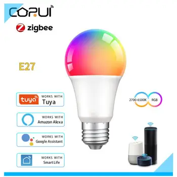 CORUI Tuya9/12/15/18W Zigbee3.0 는 스마트 전구 RGBCW 원격 제어 색상 변경 LED E27 스마트 생활 응용 프로그램를 위한 Alexa Google 홈