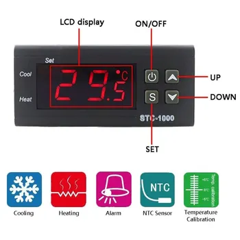 STC-1000 디지털 온도 컨트롤러 가열 냉각을 섭씨 온도 2 릴레이 출력으로 NTC 센서 프로브 12v24v