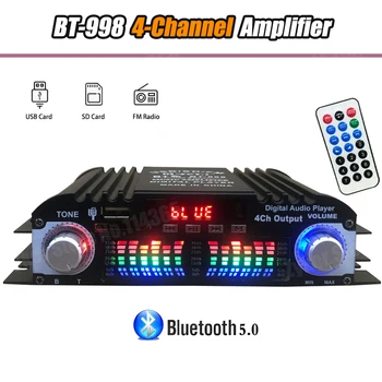 BT-998 4-하이파이 채널 오디오 증폭기 블루투스 5.0 디지털 사운드 앰프 가정을 위한 차량용 오디오 시스템 지원 USB SD 보조 LCD 디스플레이