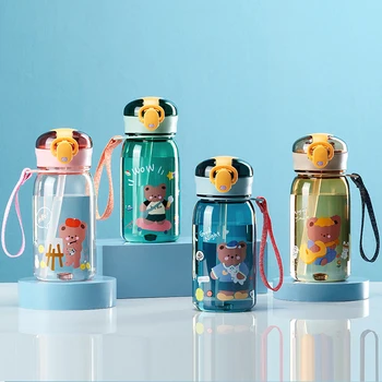 400ml 귀여운 물 짚 Sippy Cup 어린이 만화 BPA 무료 누설방지 물병 곰 옥외 휴대용 음료를 병에는 어린이 컵