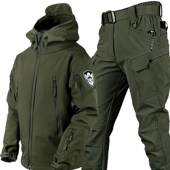 군사 상어 피부를 부드럽 셸 재킷 세트는 남자 겨울 따뜻한 방풍 양털 코트를 균일 군대 옷장
