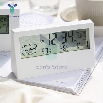 소형 LCD 디지털 온도계 습도계 테이블의 대시보드상 전자 알람 시계 기능 weather Station 데스크탑 홈 Office