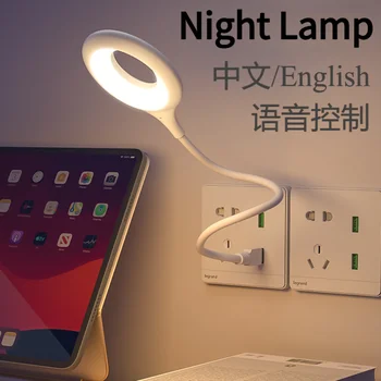 영어/중국어 음성 제어 밤 빛 스마트 홈 에너지 절약체 사운드 센서 Usb 기 램프