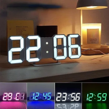 간단한 벽 시계 디지털 방식으로 3D LED 책상용 알람 시계 스누즈 자동 밝기 USB Настольный будильник3D