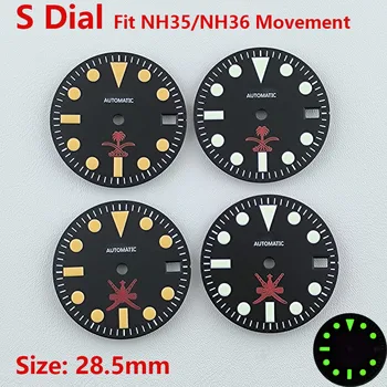 28.5mm NH35 다이얼 시계의 다이얼 S dial 녹색 발광 다이얼에 적합한 NH35NH36 액세서리는 운동 시계 시계 수리 도구