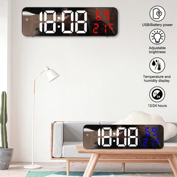 Led 큰 스크린 디지털 방식으로 벽 시계 조정가능한 광도를 임시 저녁에는 날짜 표시 알람 시계 거 방 장식