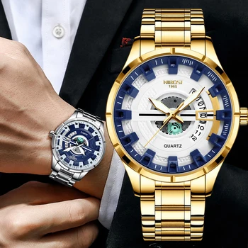 NIBOSI 남성 패션계는 특별한 제의 팬들을 위해 30m 스포츠 우연한 황금의 석영 시계의 남성 시계 Relogio