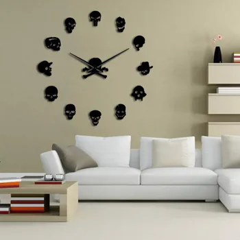 아크릴 물자를 만화 해골 패턴 Mirror 대형 벽 시계 Mute 가정 훈장을 거실의 벽시계는 시계 스티커