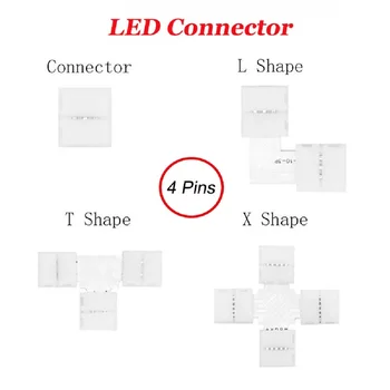 5PCS 무료 납땜 LED 커넥터 4PIN L/T/X 형 모퉁이 커넥터를 위한 SMD3528 5050 2835 등 막대기 테이프 RGB 가벼운 스트립