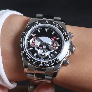 MINUTETIME 디자인 40mm 고급 시계 VK63 석영 운동 기계적인 스테인리스 강한 사파이어 크리스탈을 방수 손목 시계