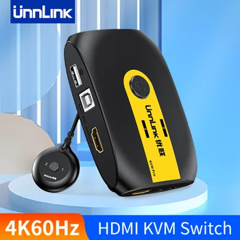 Unnlink Hdmi KVM 스위치 4K60Hz 영상 스위처로 Extender2 노트북 공유 1 모니터링 4USB2.0 1.1 마우스 키보드 프린터
