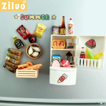 1/12 인형 소형 음식 음료 냉장고가 항목 모델형 인형 주방 액세서리를위한 장난감 여자 빵 맥주 병 달걀