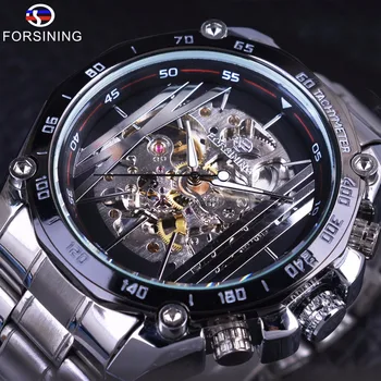 Forsining 군대 스포츠 디자인하는 투명한 해골 다이얼은 스테인리스 Mens 시계 최고 브랜드를 고급 자동적인 시계