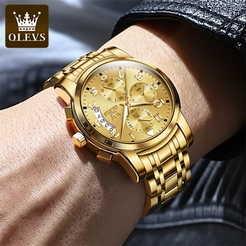 Relogio 스포츠 골드 시계 남 OLEVS Mens 시계 최고 브랜드 명품 황금 석영 스테인리스 방수 손목 시계