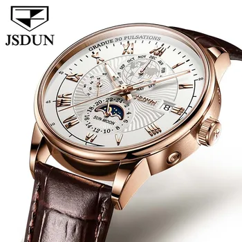 JSDUN 계를 위한 남자 명품 브랜드 기계적인 손목 시계를 방수 스포츠 남성용 시계를 달 단계 비즈니스 사람 시계