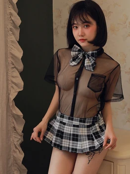 JIMIKO 섹시한 학생이 투명한 속옷 여자 에로 볼을 통해 균일 한 선교 여자 복장 코스프레 의상 란제리