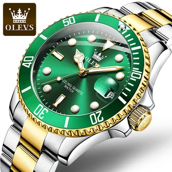 OLEVS5885 비즈니스는 시계를 방수 처리합니다 남자 석영 고품질의 스테인리스 스틸 스트랩 남자 손목 시계 빛나는 달력