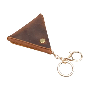 높은-엔드 동전 지갑 가죽 열쇠 고리를 가진 간단한 삼각형을 걸쇠 코인 홀더는 수제 실용적인 쇠가죽 가죽 작은 가방
