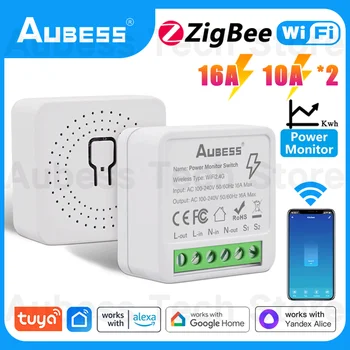 AUBESS 똑똑한 가정 생활면의 자동화 와이파이/ZigBee 스위치와 함께 힘을 모니터링을 위한 앨리스 Alexa Google 홈 Tuya 스마트 라이프,10/16A1/2Gang