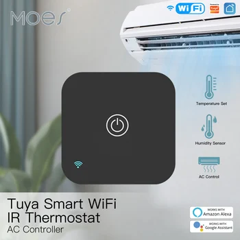 MOES Tuya WiFi IR 온도 조절 AC 컨트롤러 원격 제어 온도 및 습도 센서 스마트 라이프 음성 제어 Alexa Google