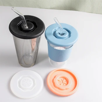 실리콘 컵 뚜껑 유리 마시는 커버를 튼튼한 열 저항하는 모든 일치하는 짚으로 구멍을 병 부속품 가동 가능한 빨