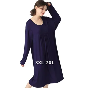 드 Mujer 봄 가을 가운 3XL-7XL 플러스 사이즈 잠옷 여성복지를 착용 모달면 여 Nightshirt