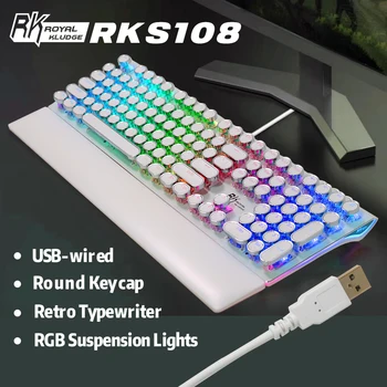 RK108/RK S108 타자기 기계적 게임 키보드 RGB 백라이트 접을 수 있는 손목 나머지 108-키 레트로 라운드캡
