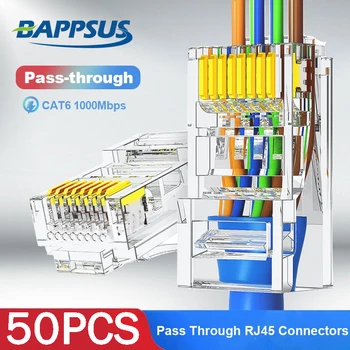 BAPPSUS1-50CAT6RJ45 통과 커넥터 골드 도금된 주름은 크리스탈 끝 CAT5e UTP 네트워크는 비차폐형 플러그 인 모듈