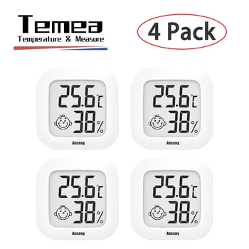 Temea4 팩 소형 디지털 온도계 습도계 설정 방 습도 측정 미터 LCD 디스플레이 실내 온도 습도 감지기