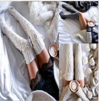 뜨거운 여자 패션 겨울 따뜻한 스타킹 면을 통해 양말을 무릎 허벅지 호스 스타킹 단단한 격자 무늬 스타킹