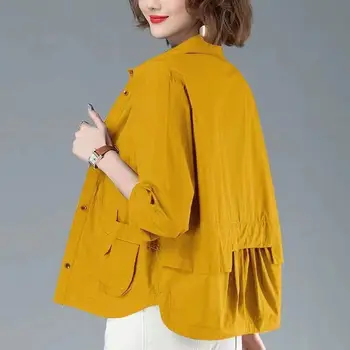 패션 싱글 솔리드 컬러 재킷이 꼭대기 여성 봄 경기 캐주얼 포켓 코트 여성 의류