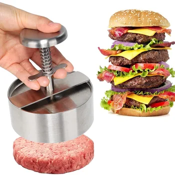 햄버거 패티 메이커 Press304 스테인리스 비 스틱 라운드 설명서 고기를 누르 형 간격을 조정 부엌 쇠고기 바베큐 도구
