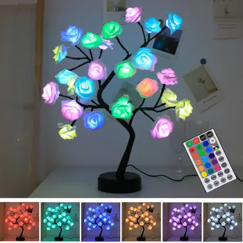 24RGB LED 꽃 나무 빛 USB 배터리 테이블 램프 동 밤 빛 집 크리스마스 파티 웨딩 침실 장식 선물