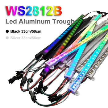 10 개 Led 알루미늄 내각 빛 U 프로필드 스트립 채널 WS2812 개별적으로 가능한 엄밀한 막대 50/33cm 까만/백색 덮개