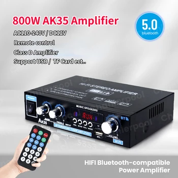 AK35 2*400W 디지털 파워 앰프 2 채널 블루투스 5.0 하이파이 미니 스테레오 사운드 앰프를 위한 가정/자동차 FM USB 원격 제어