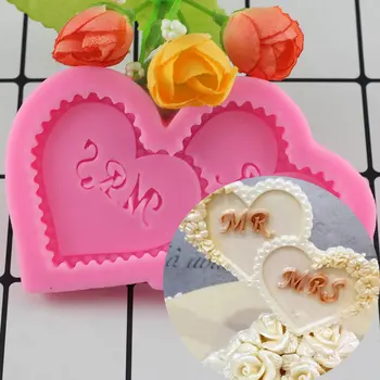 사랑의 심장 모양 실리콘 금형 웨딩 케이크 장식 초콜릿 퐁당 사탕 비스킷 3D 음식 급료 형 부엌 굽기 도구